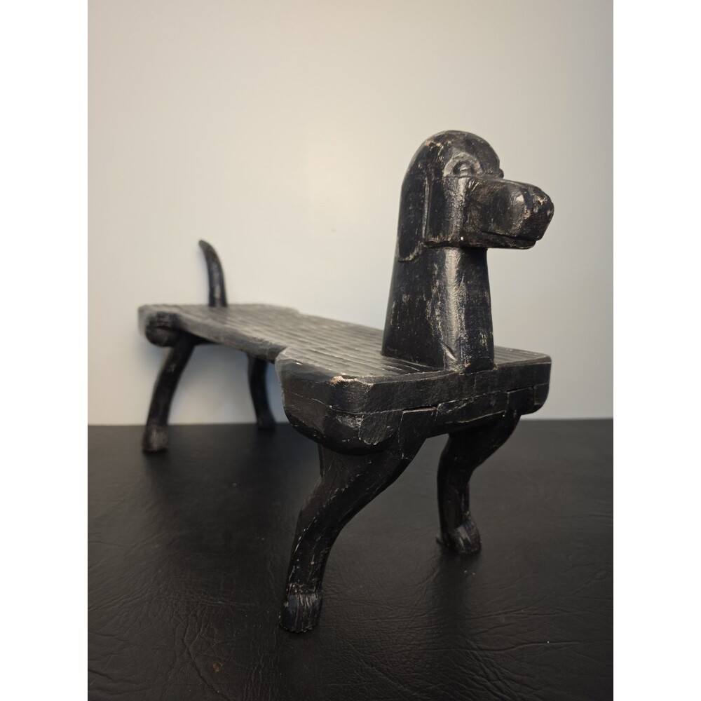 Stephen Huneck Style Hand Carved Folk Art Dachshund Footstool Dog Americana